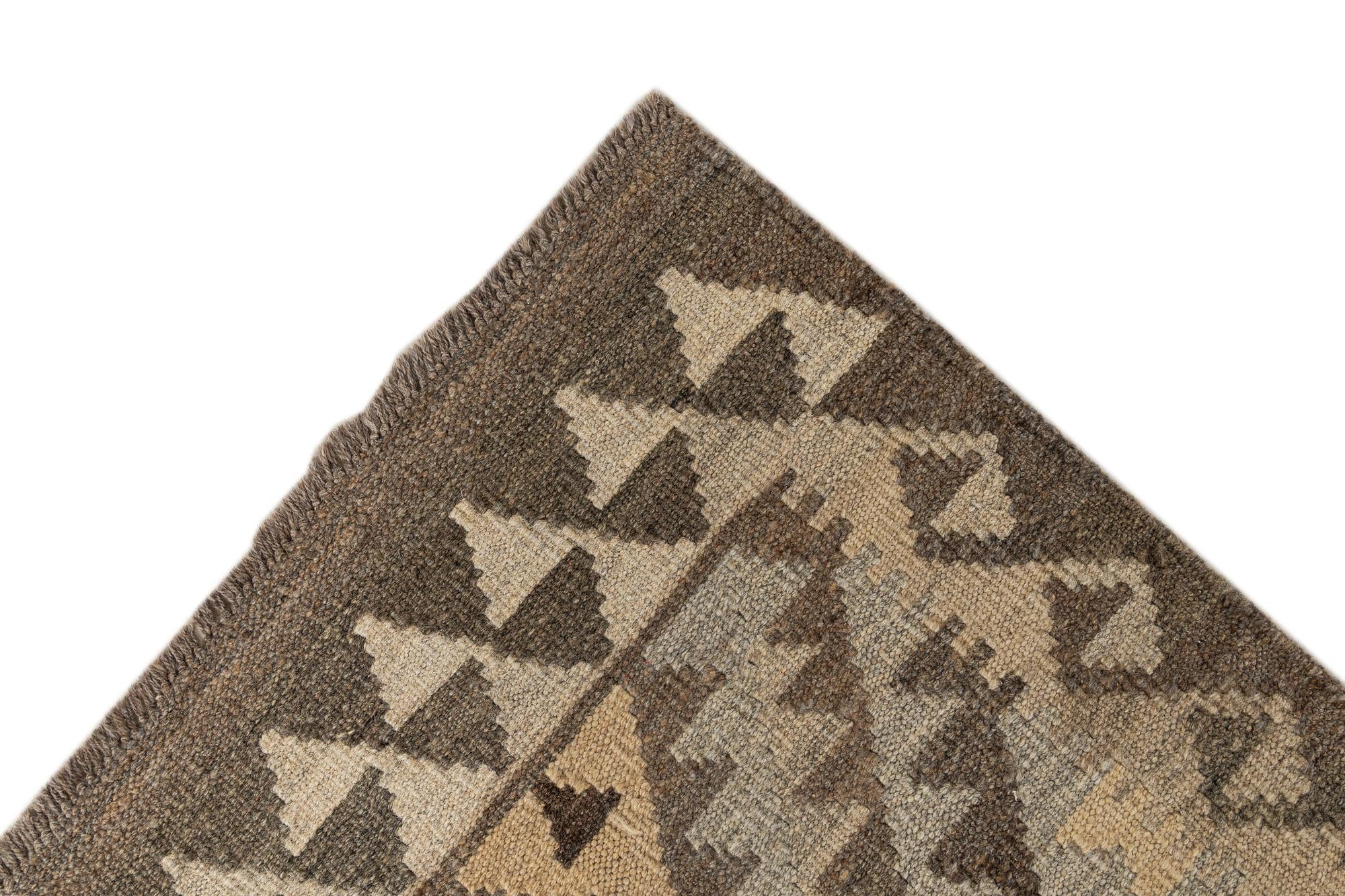 2' 9 x 9' 8 Hand Woven Kilim Maymana Wool Runner Rug