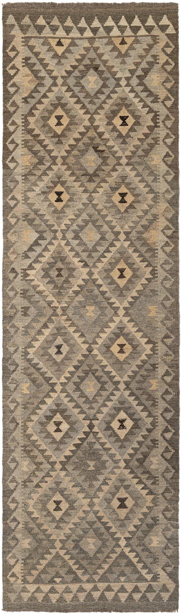 2' 9 x 9' 8 Hand Woven Kilim Maymana Wool Runner Rug