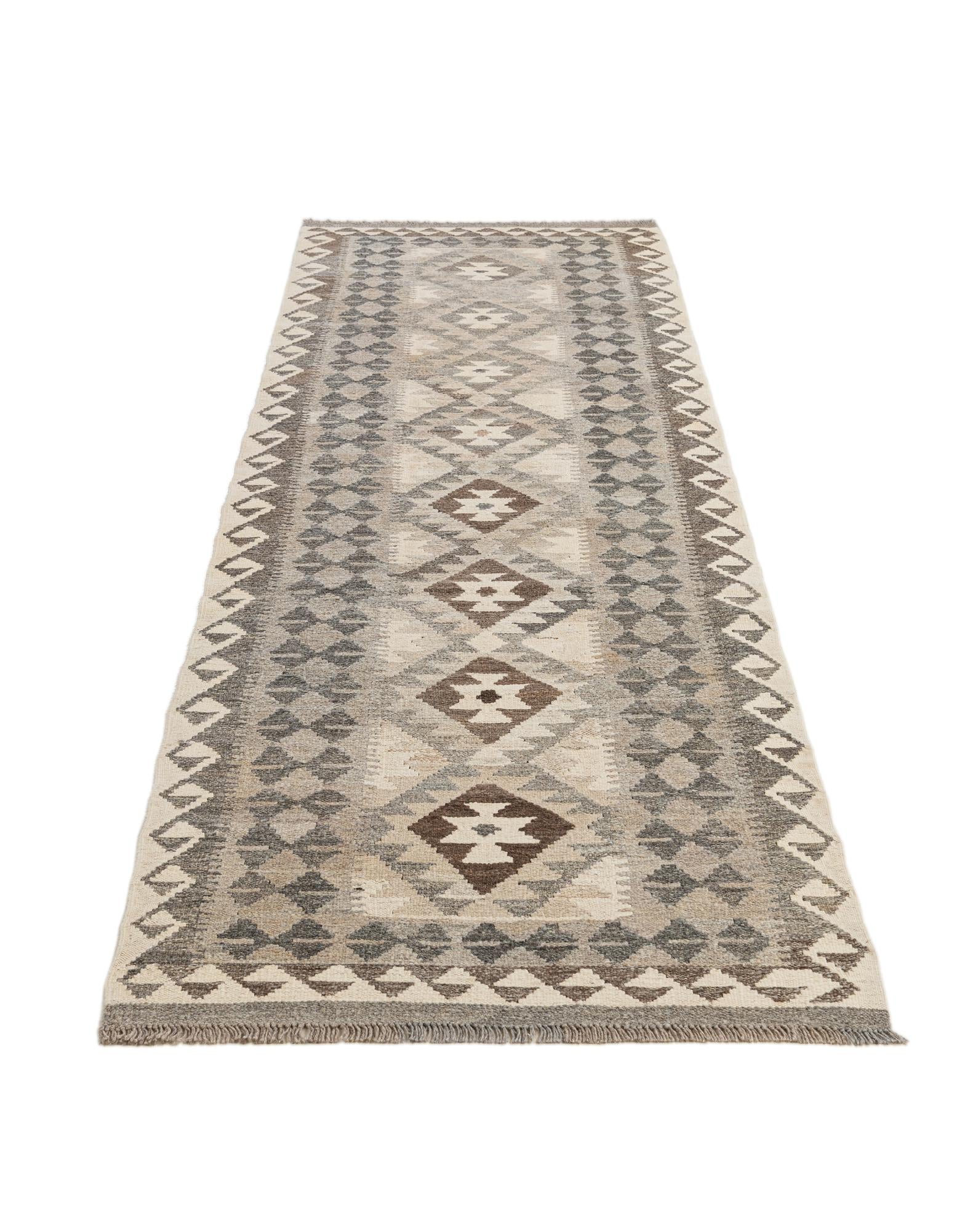 2' 7 x 9' 7 Hand Woven Kilim Maymana Wool Runner Rug