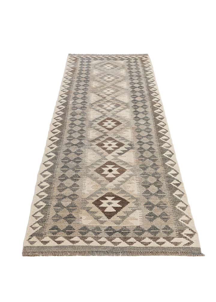 2' 7 x 9' 7 Hand Woven Kilim Maymana Wool Runner Rug
