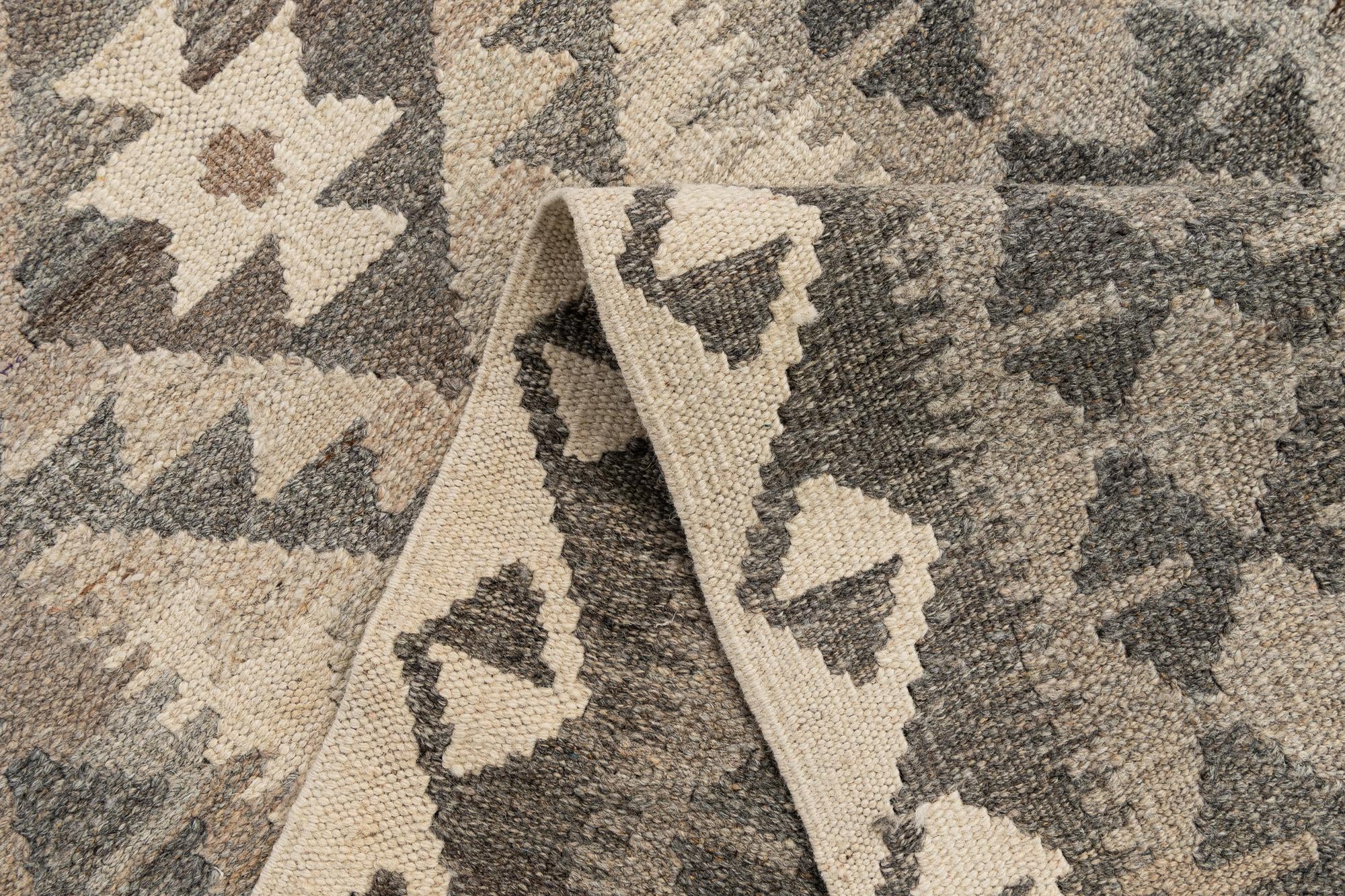 2' 7 x 9' 7 Hand Woven Kilim Maymana Wool Runner Rug