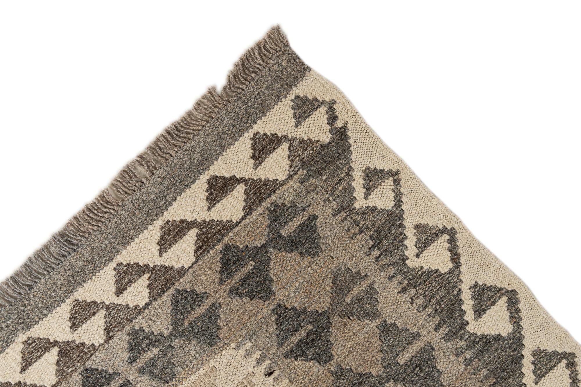 2' 7 x 9' 7 Hand Woven Kilim Maymana Wool Runner Rug