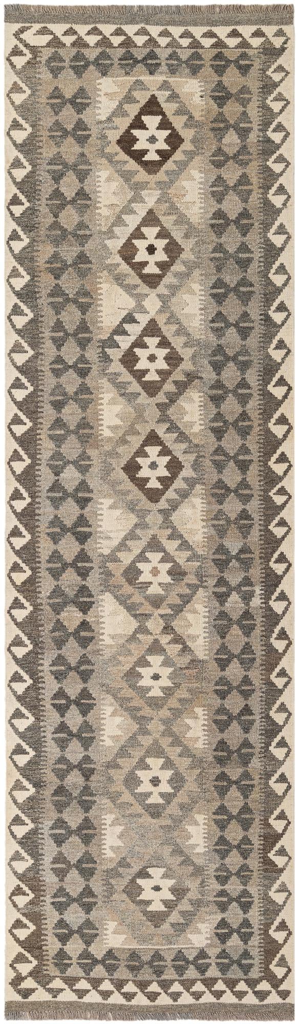 2' 7 x 9' 7 Hand Woven Kilim Maymana Wool Runner Rug