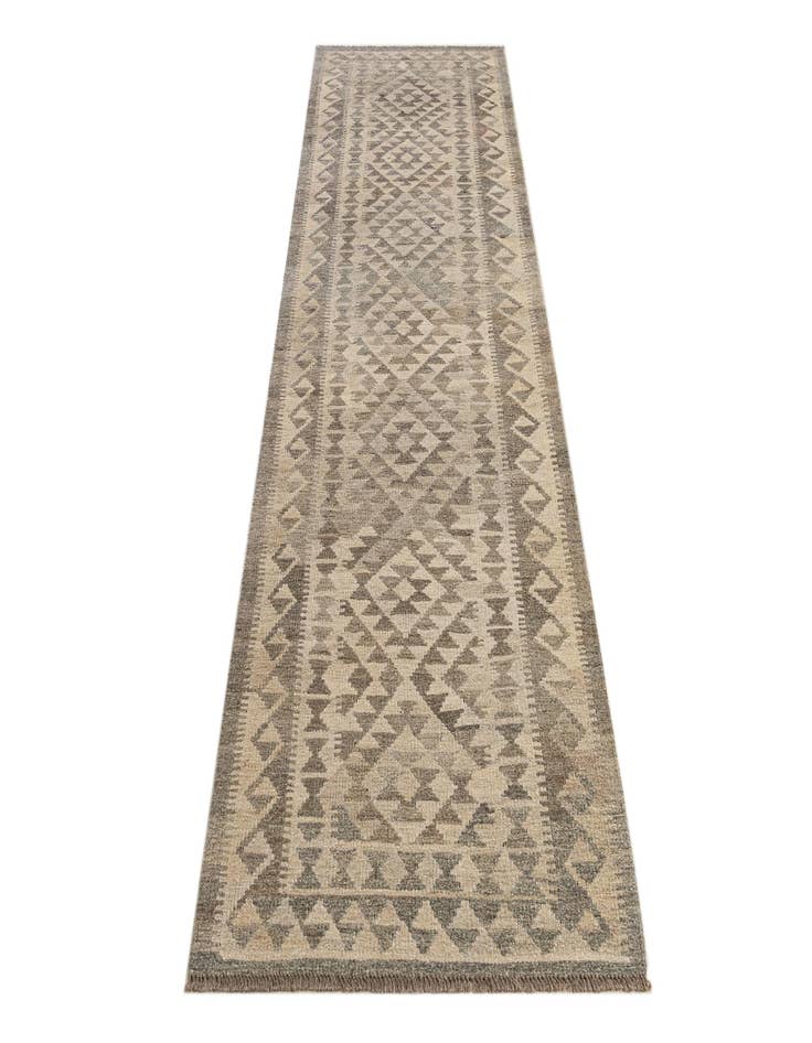 Detail image of 2' 10 x 9' 10 Hand Woven Kilim Maymana Wool Runner Rug