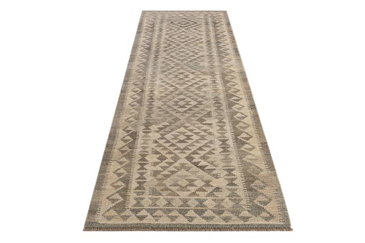 Detail image of 2' 10 x 9' 10 Hand Woven Kilim Maymana Wool Runner Rug