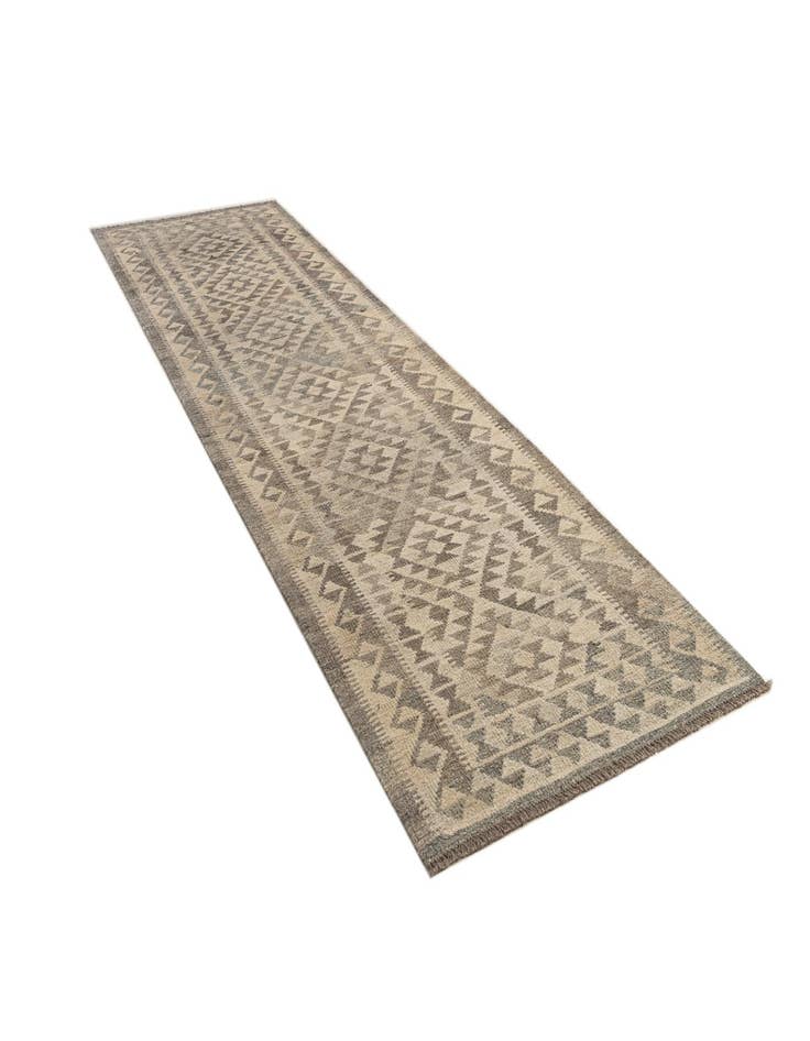 Detail image of 2' 10 x 9' 10 Hand Woven Kilim Maymana Wool Runner Rug