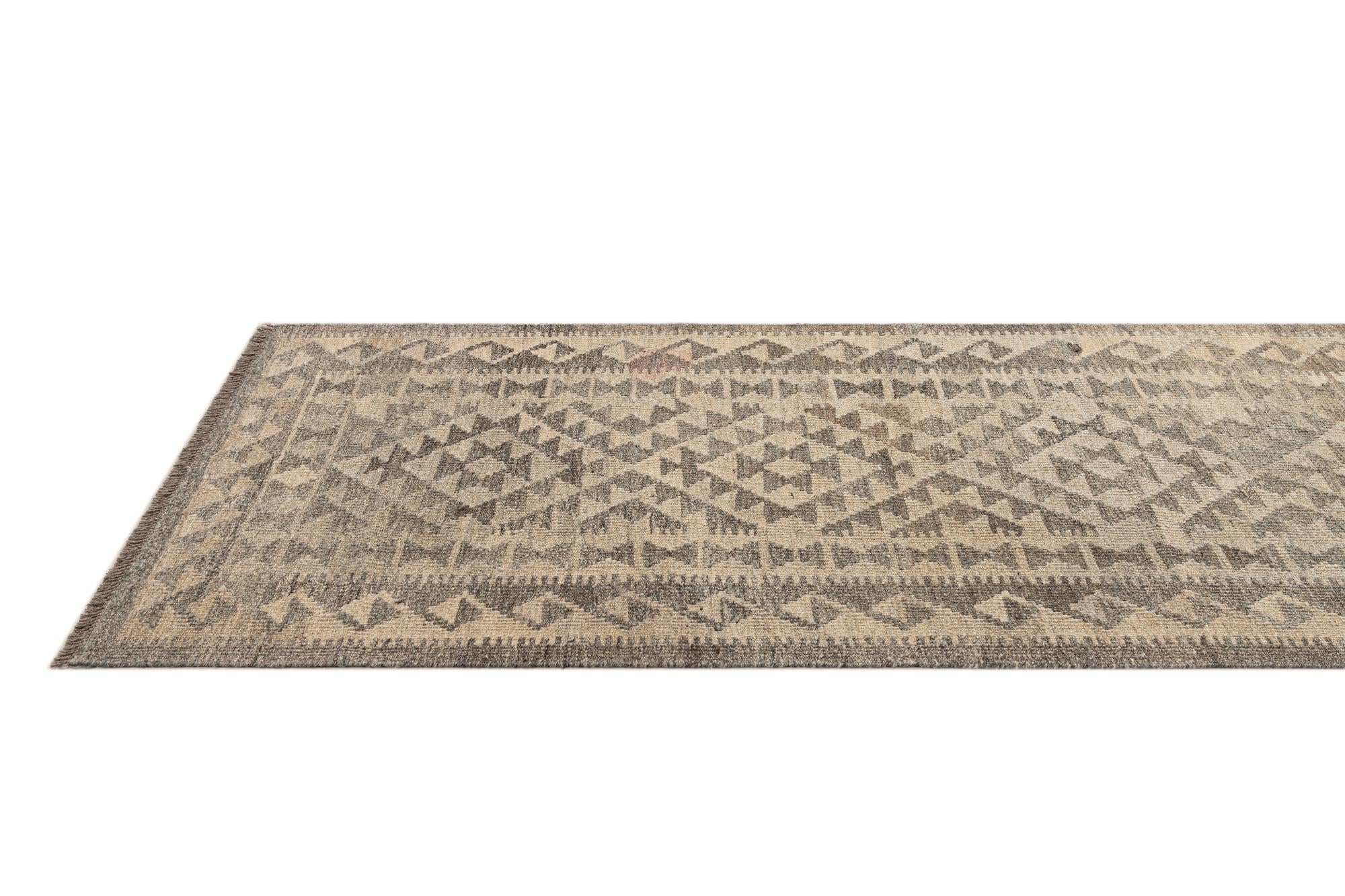 2' 10 x 9' 10 Hand Woven Kilim Maymana Wool Runner Rug