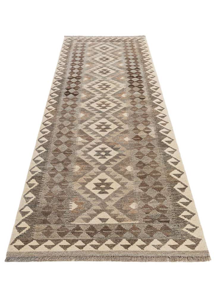 2' 9 x 9' 8 Hand Woven Kilim Maymana Wool Runner Rug