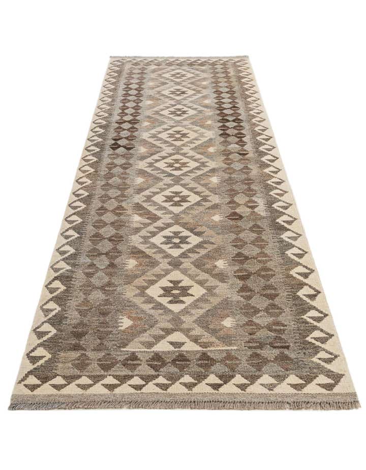 2' 9 x 9' 8 Hand Woven Kilim Maymana Wool Runner Rug
