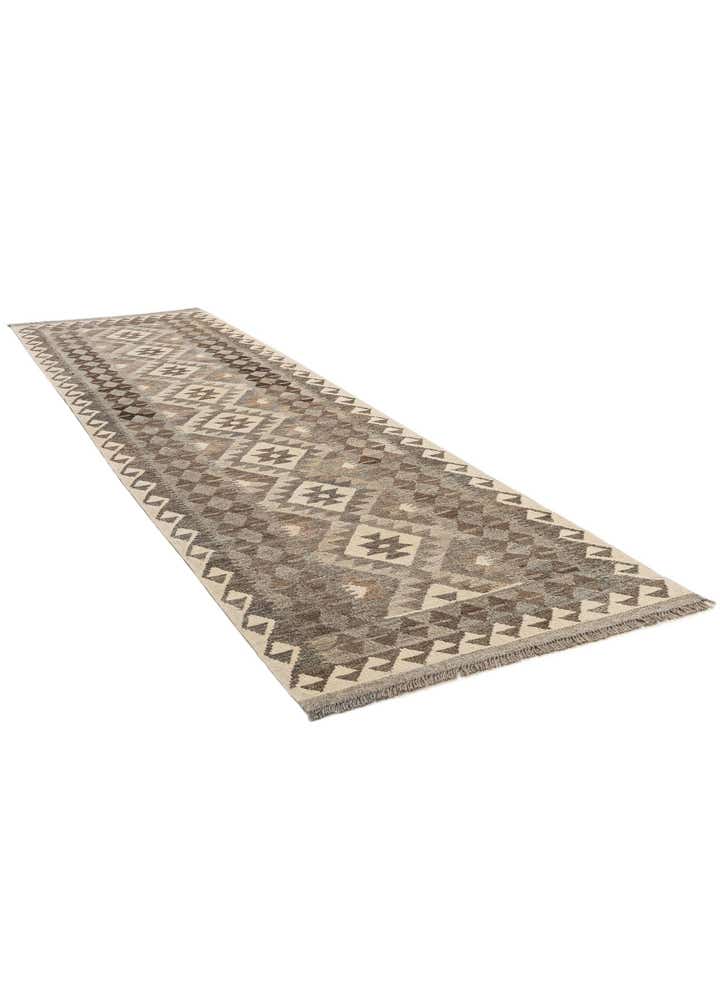 2' 9 x 9' 8 Hand Woven Kilim Maymana Wool Runner Rug