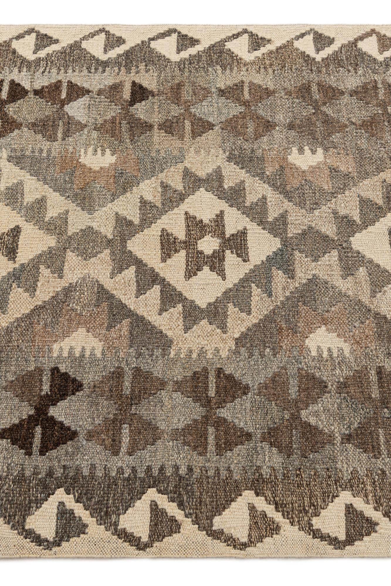 2' 9 x 9' 8 Hand Woven Kilim Maymana Wool Runner Rug