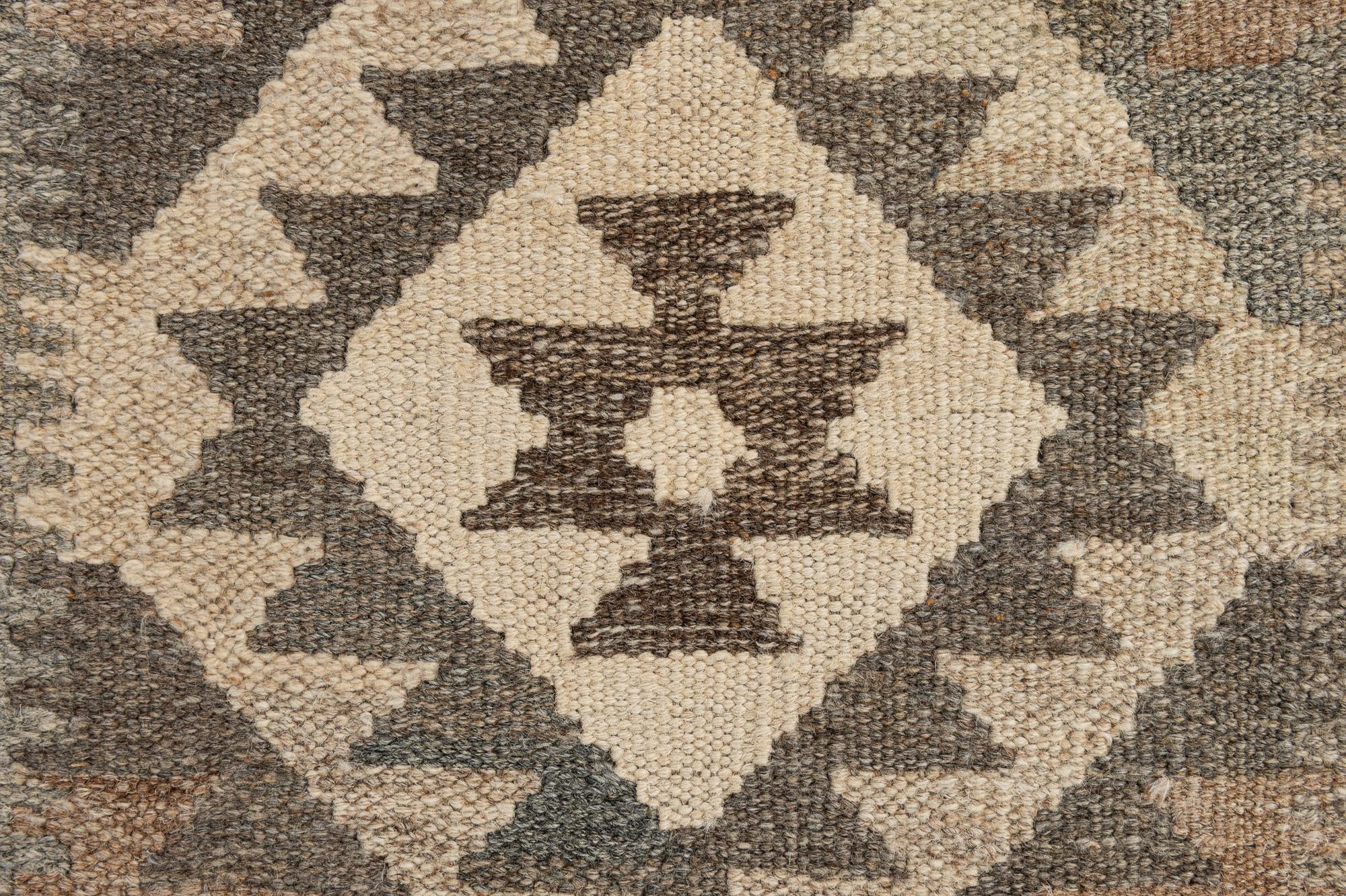 2' 9 x 9' 8 Hand Woven Kilim Maymana Wool Runner Rug