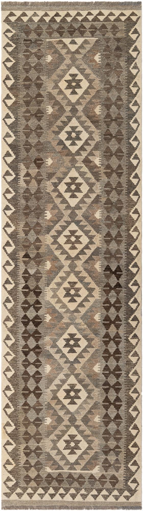 2' 9 x 9' 8 Hand Woven Kilim Maymana Wool Runner Rug