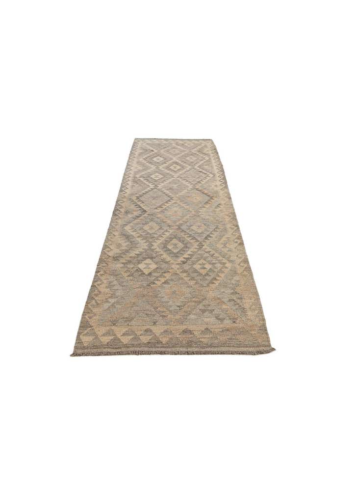2' 9 x 9' 9 Hand Woven Kilim Maymana Wool Runner Rug