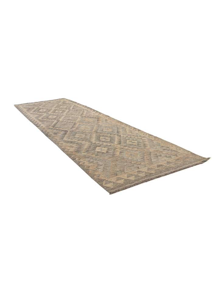 2' 9 x 9' 9 Hand Woven Kilim Maymana Wool Runner Rug