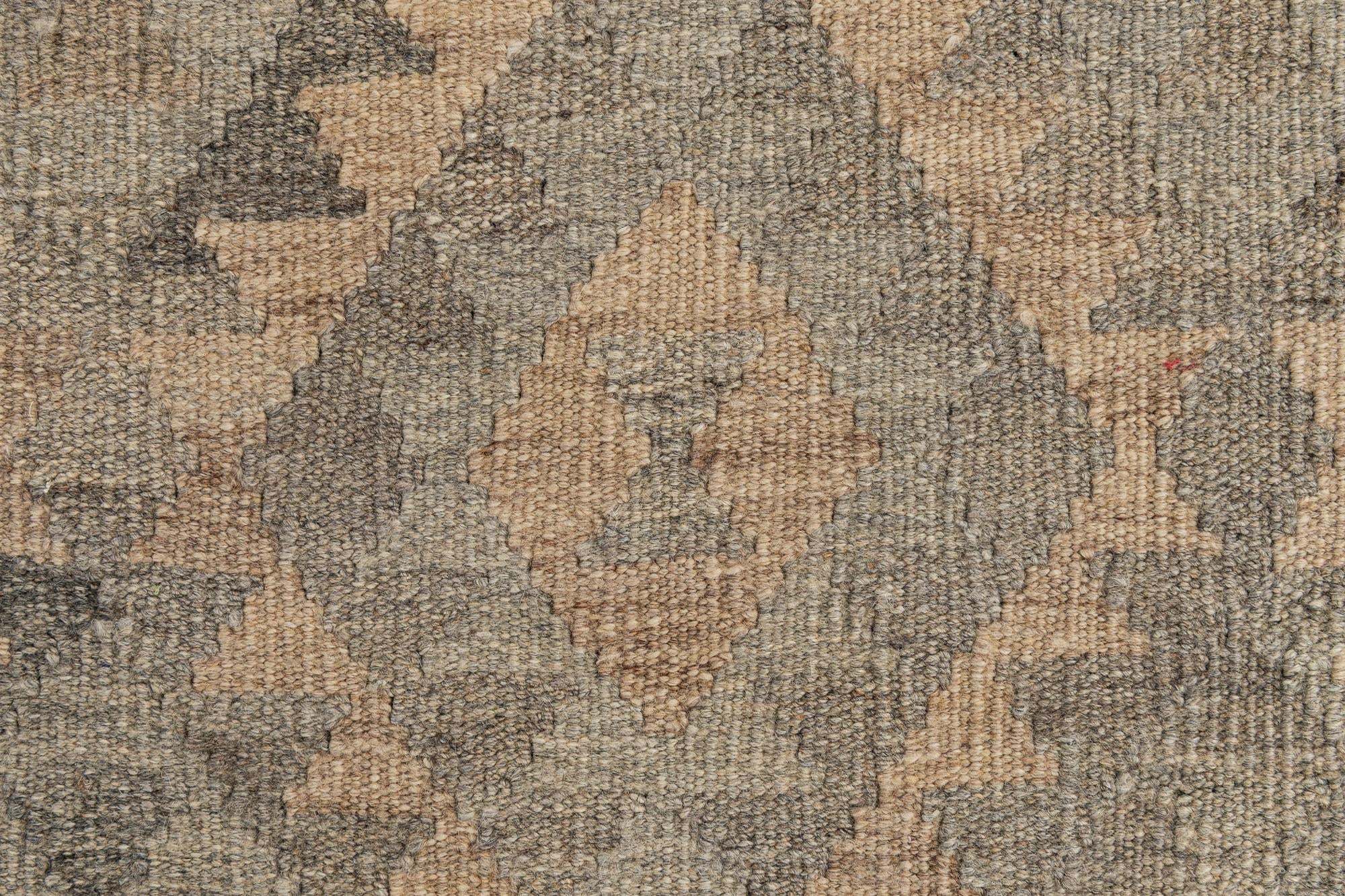 2' 9 x 9' 9 Hand Woven Kilim Maymana Wool Runner Rug