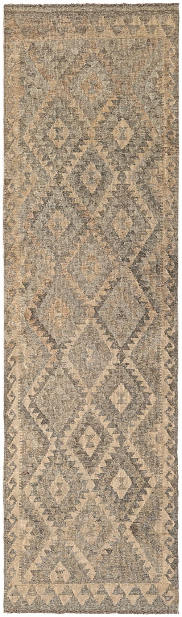 2' 9 x 9' 9 Hand Woven Kilim Maymana Wool Runner Rug
