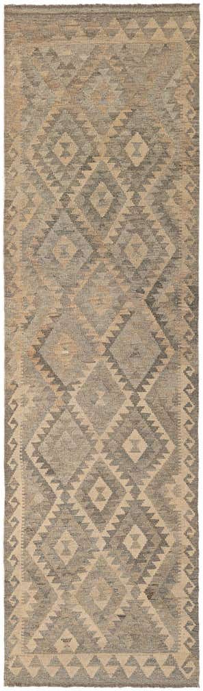 2' 9 x 9' 9 Hand Woven Kilim Maymana Wool Runner Rug