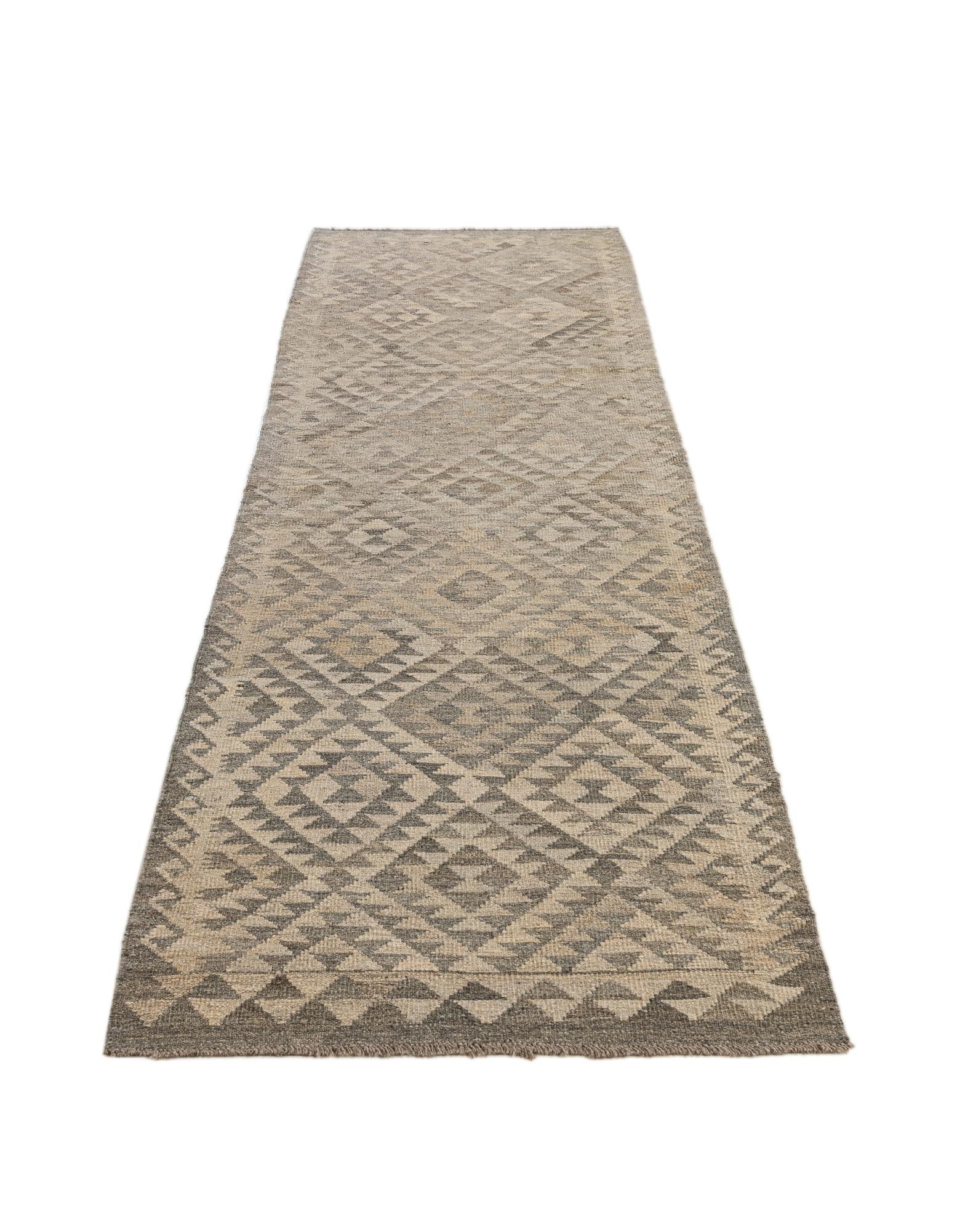 2' 9 x 10' 2 Hand Woven Kilim Maymana Wool Runner Rug