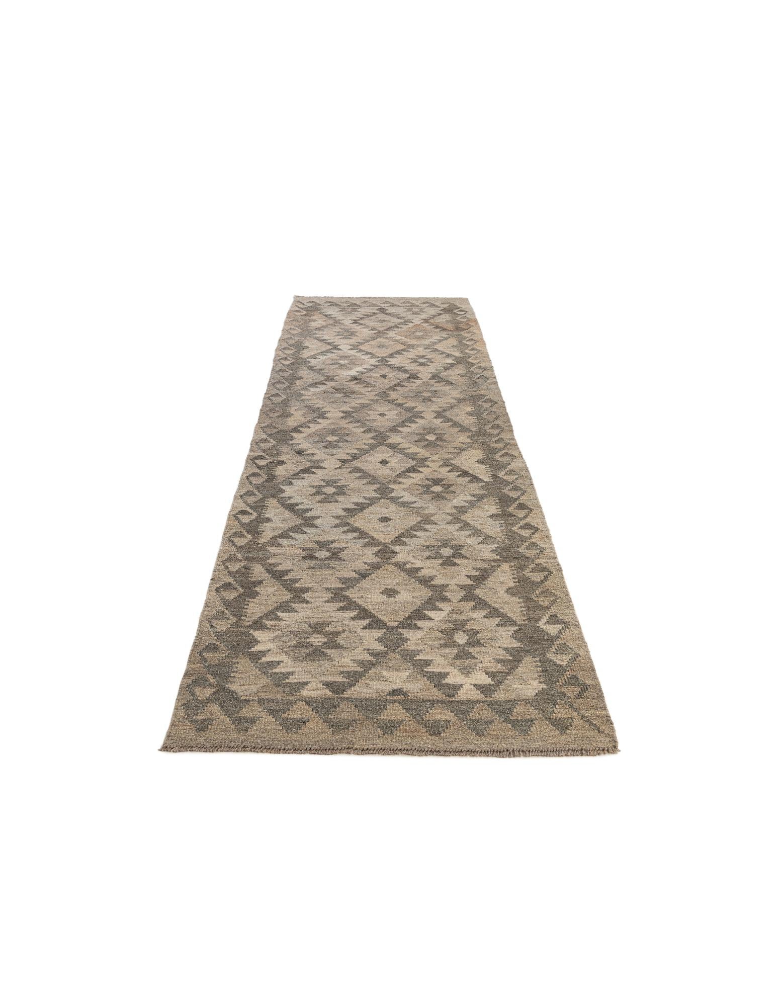 2' 9 x 9' 9 Hand Woven Kilim Maymana Wool Runner Rug