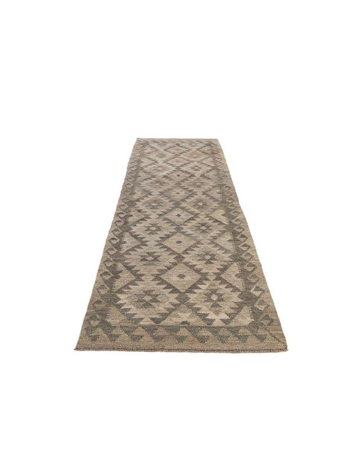2' 9 x 9' 9 Hand Woven Kilim Maymana Wool Runner Rug