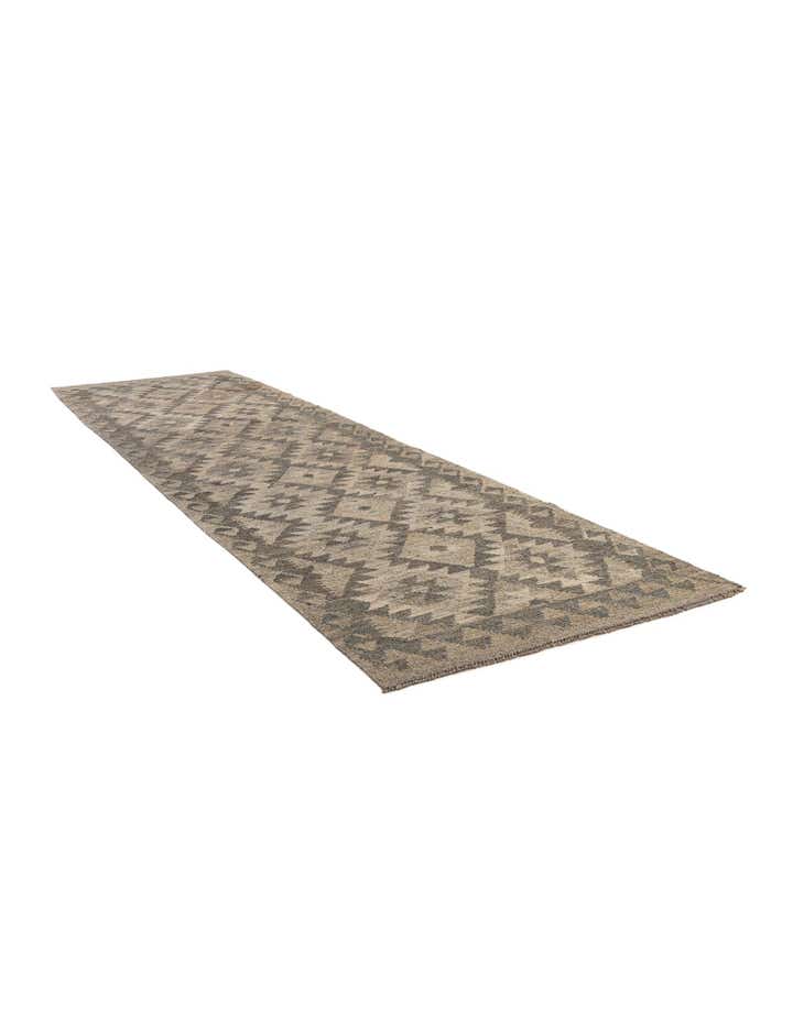 2' 9 x 9' 9 Hand Woven Kilim Maymana Wool Runner Rug