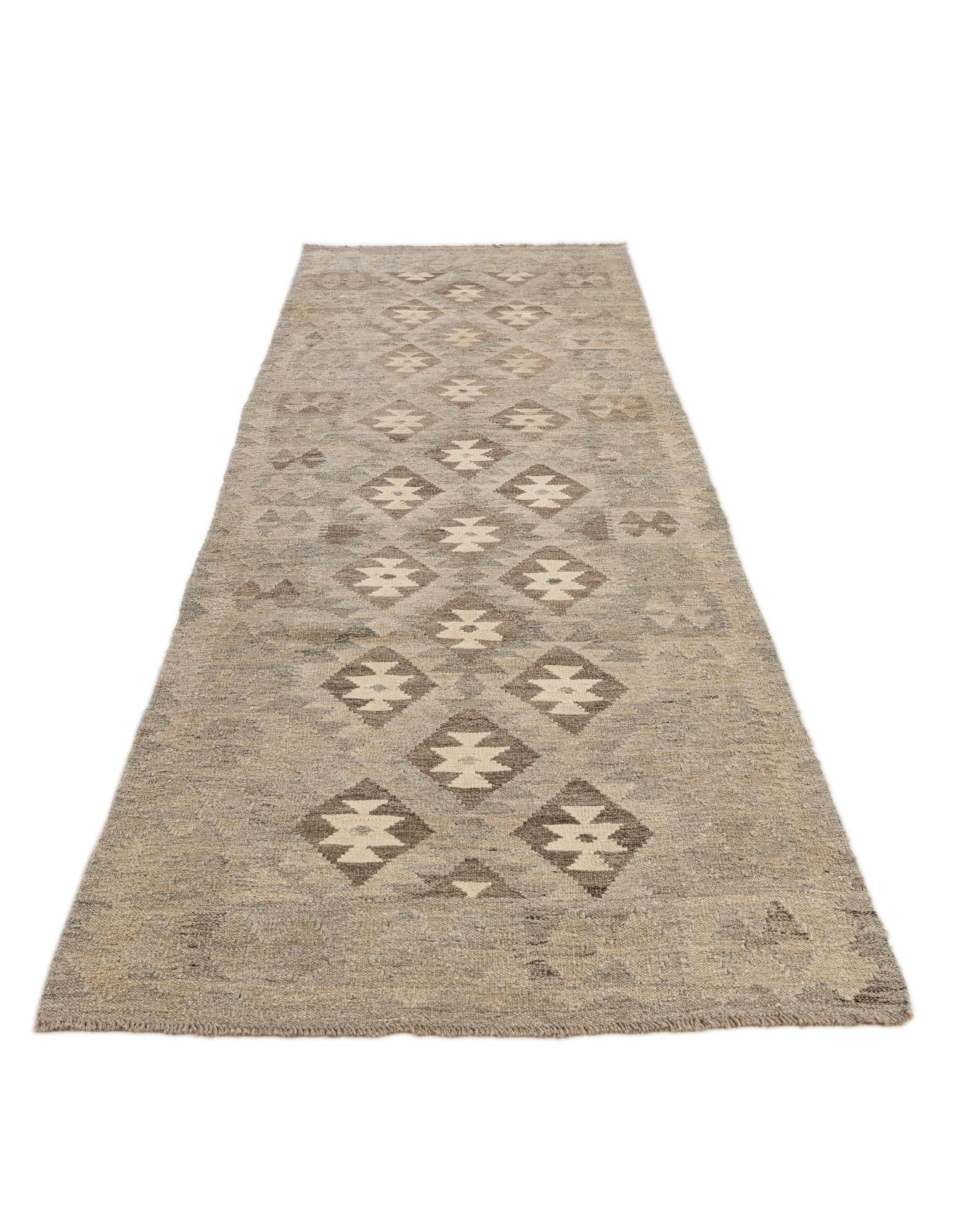 2' 11 x 9' 8 Hand Woven Kilim Maymana Wool Runner Rug