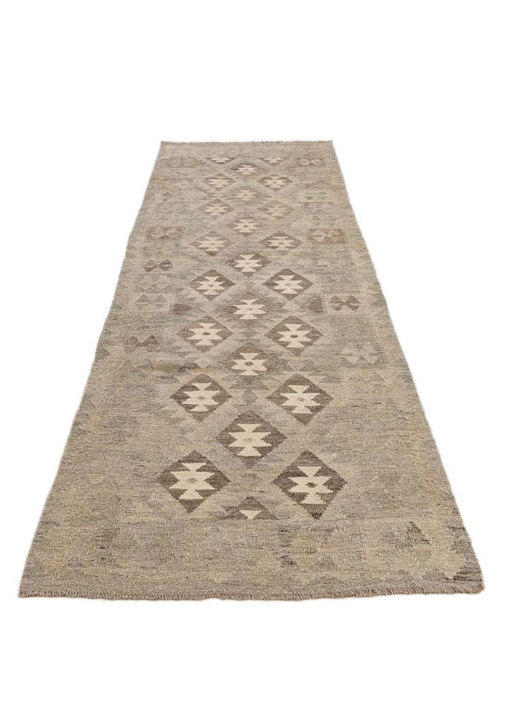 2' 11 x 9' 8 Hand Woven Kilim Maymana Wool Runner Rug