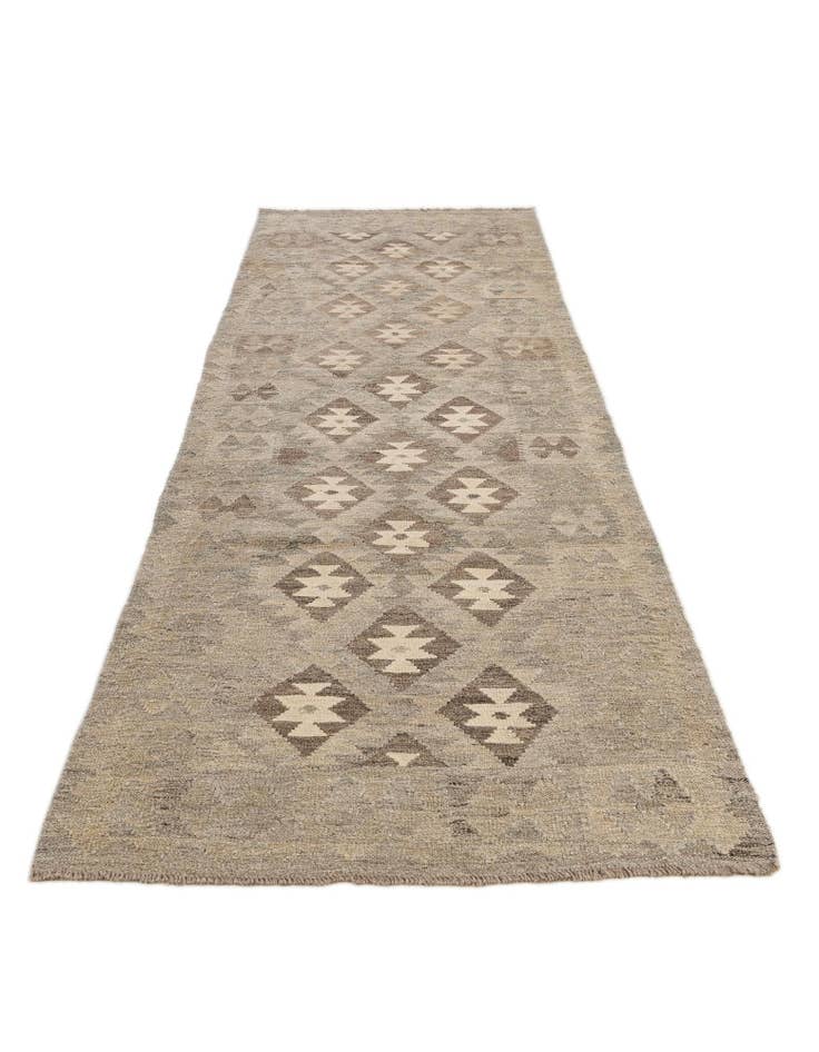 Detail image of 2' 11 x 9' 8 Hand Woven Kilim Maymana Wool Runner Rug