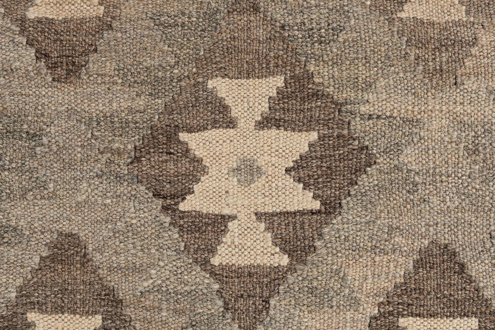 2' 11 x 9' 8 Hand Woven Kilim Maymana Wool Runner Rug