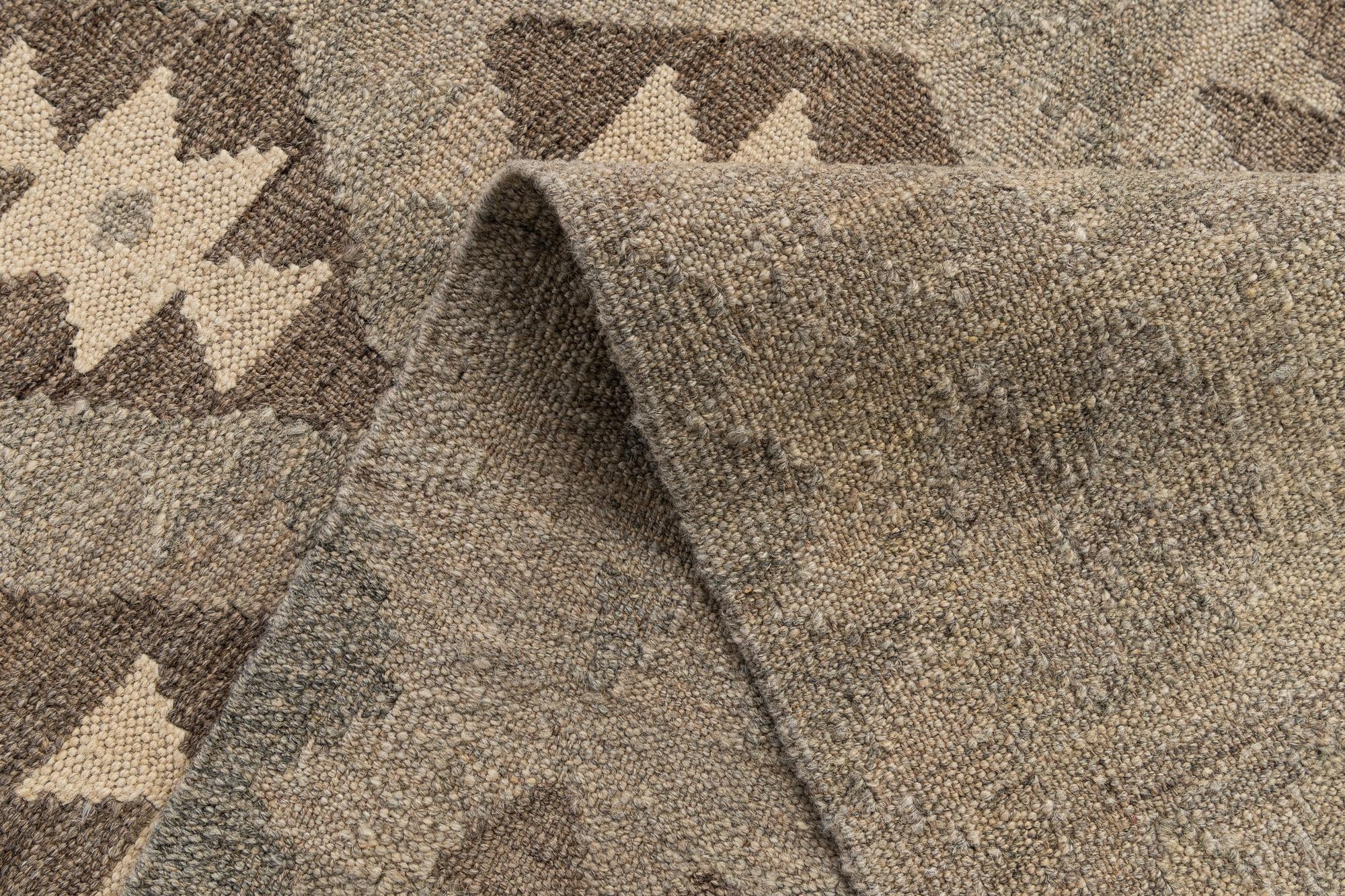 2' 11 x 9' 8 Hand Woven Kilim Maymana Wool Runner Rug