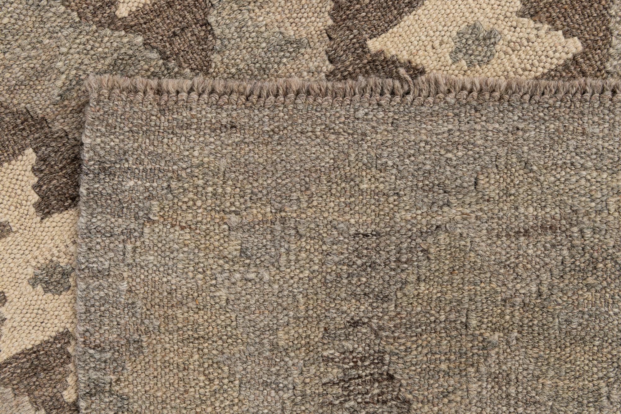 2' 11 x 9' 8 Hand Woven Kilim Maymana Wool Runner Rug