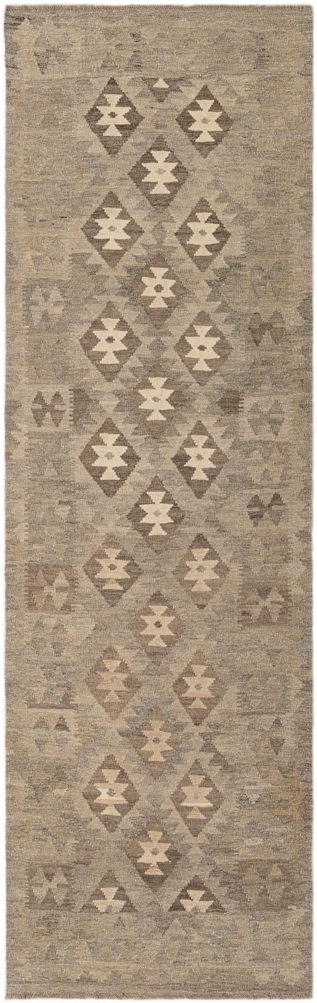 2' 11 x 9' 8 Hand Woven Kilim Maymana Wool Runner Rug