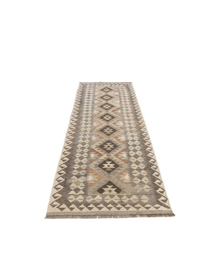 Detail image of 2' 8 x 9' 6 Hand Woven Kilim Maymana Wool Runner Rug