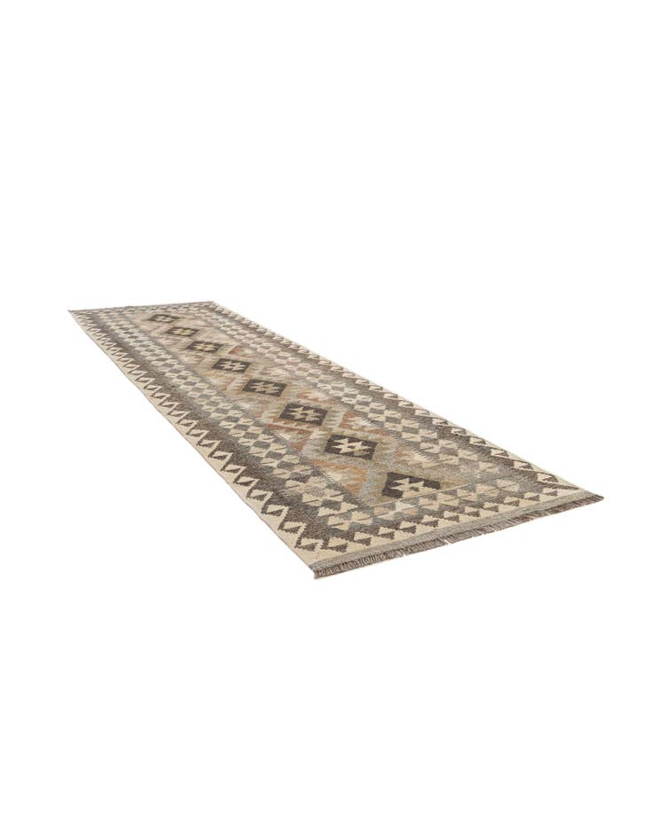 Detail image of 2' 8 x 9' 6 Hand Woven Kilim Maymana Wool Runner Rug
