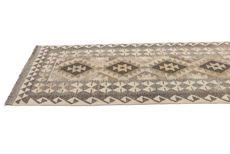 Detail image of 2' 8 x 9' 6 Hand Woven Kilim Maymana Wool Runner Rug