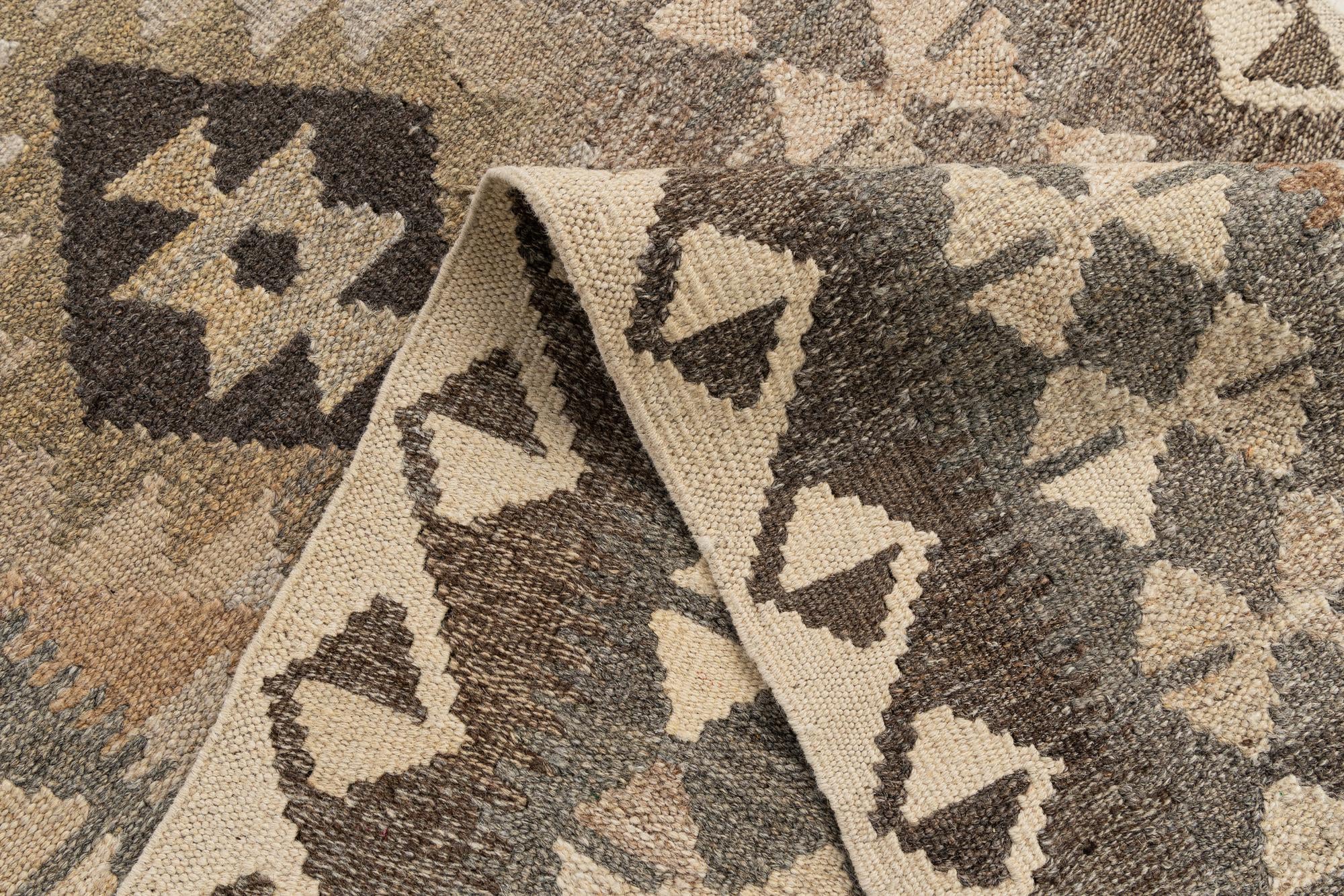 2' 8 x 9' 6 Hand Woven Kilim Maymana Wool Runner Rug