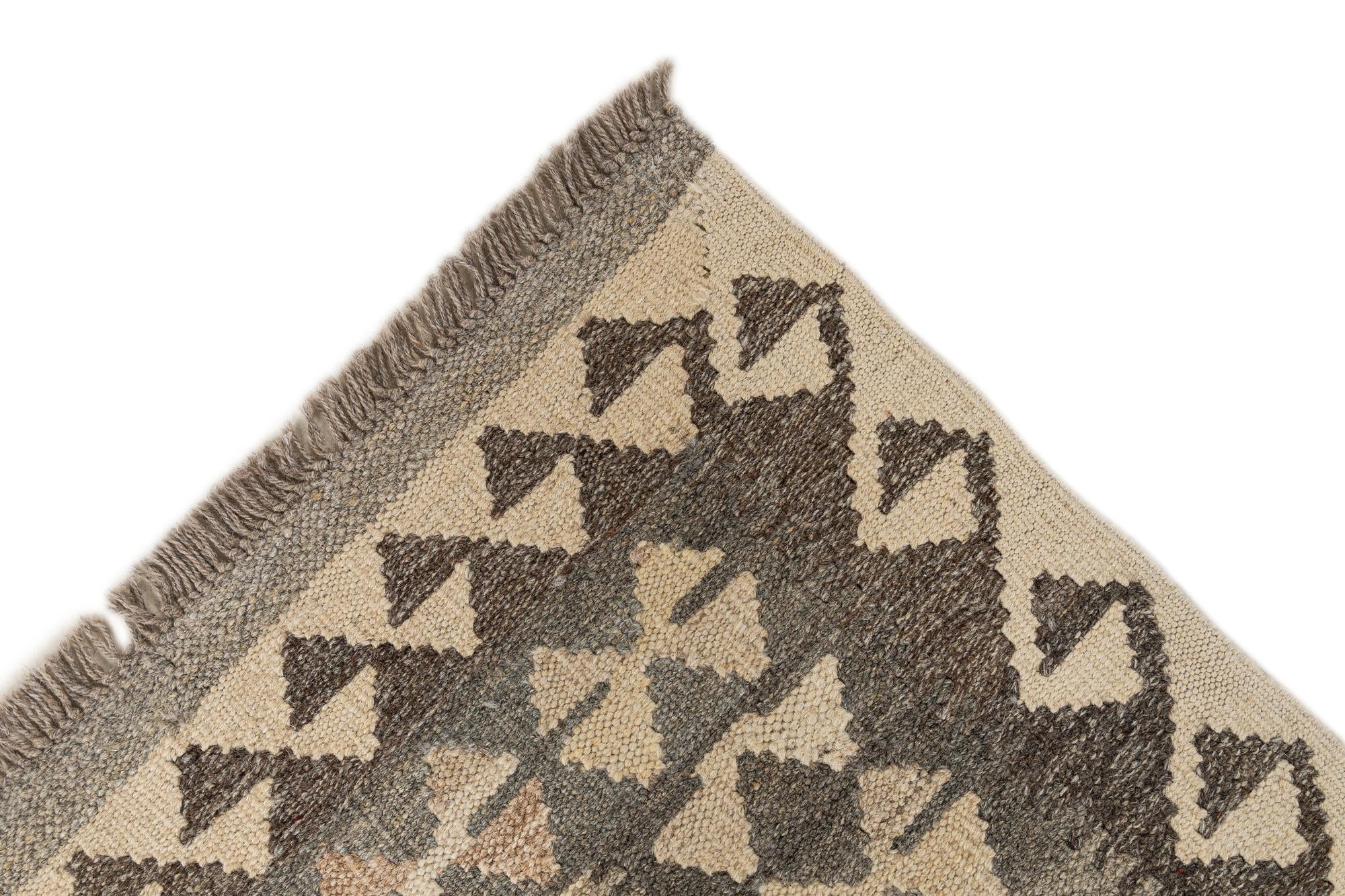 2' 8 x 9' 6 Hand Woven Kilim Maymana Wool Runner Rug