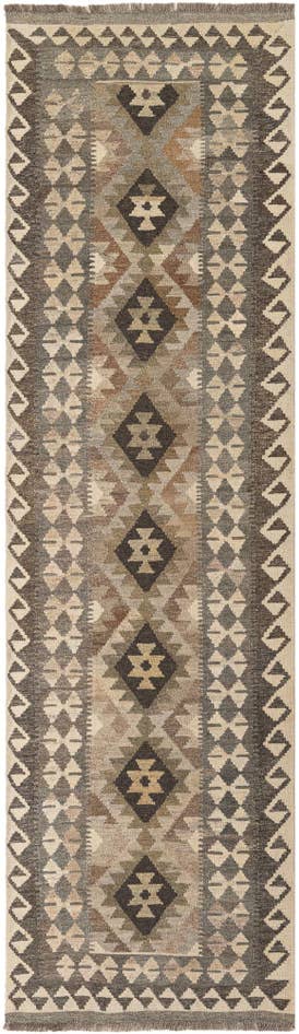 Detail image of 2' 8 x 9' 6 Hand Woven Kilim Maymana Wool Runner Rug