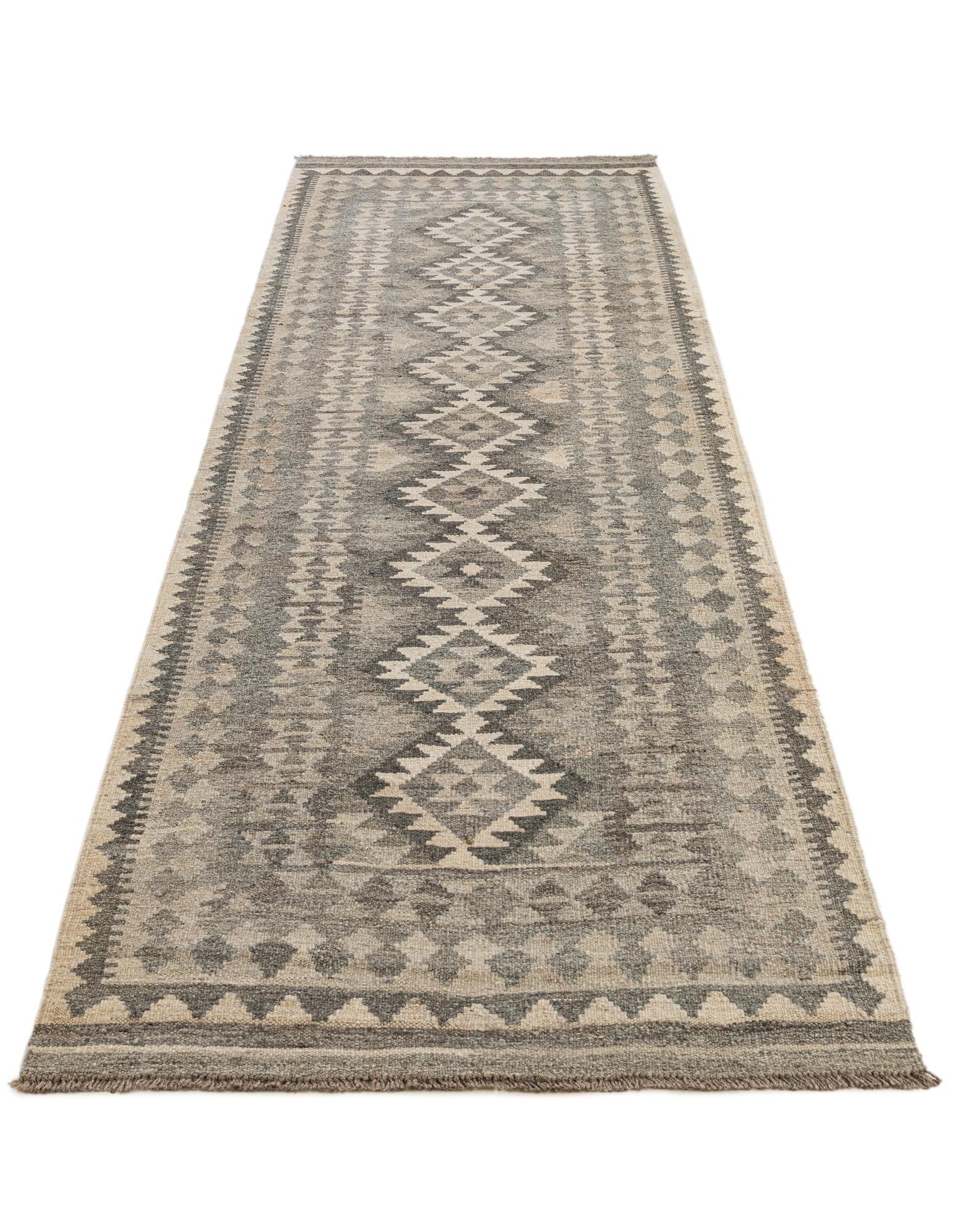 2' 9 x 9' 5 Hand Woven Kilim Maymana Wool Runner Rug
