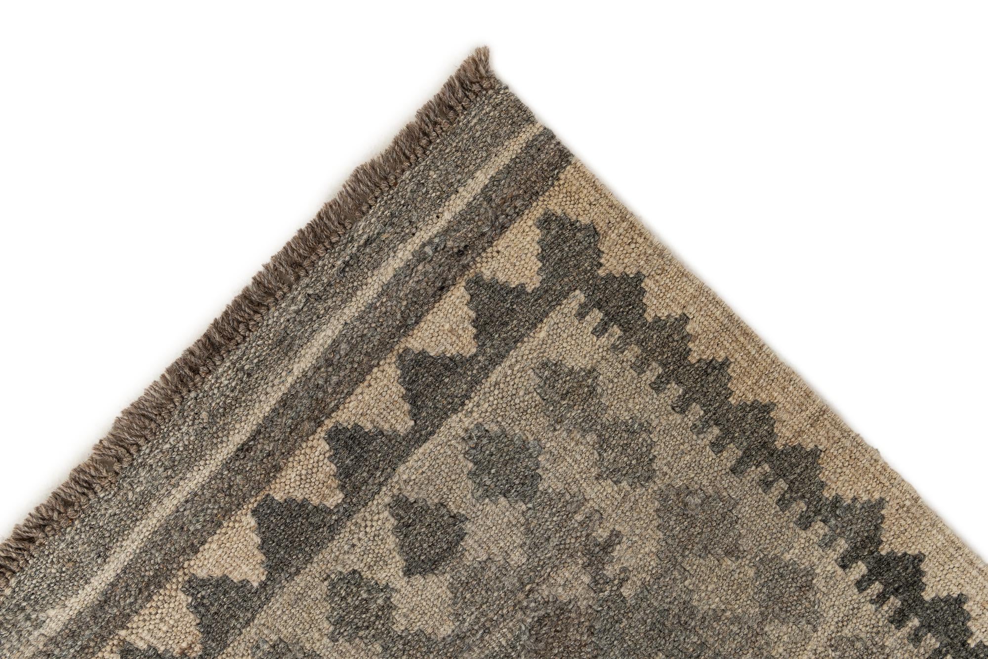 2' 9 x 9' 5 Hand Woven Kilim Maymana Wool Runner Rug