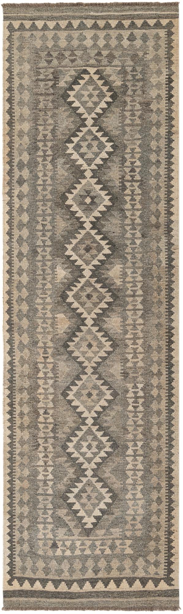 2' 9 x 9' 5 Hand Woven Kilim Maymana Wool Runner Rug