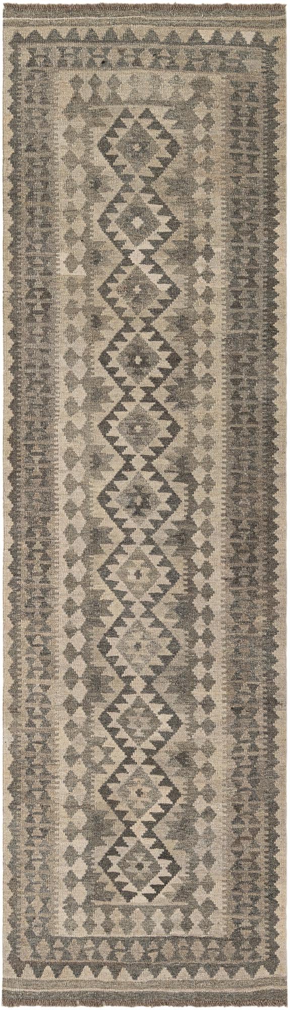 2' 9 x 9' 6 Hand Woven Kilim Maymana Wool Runner Rug