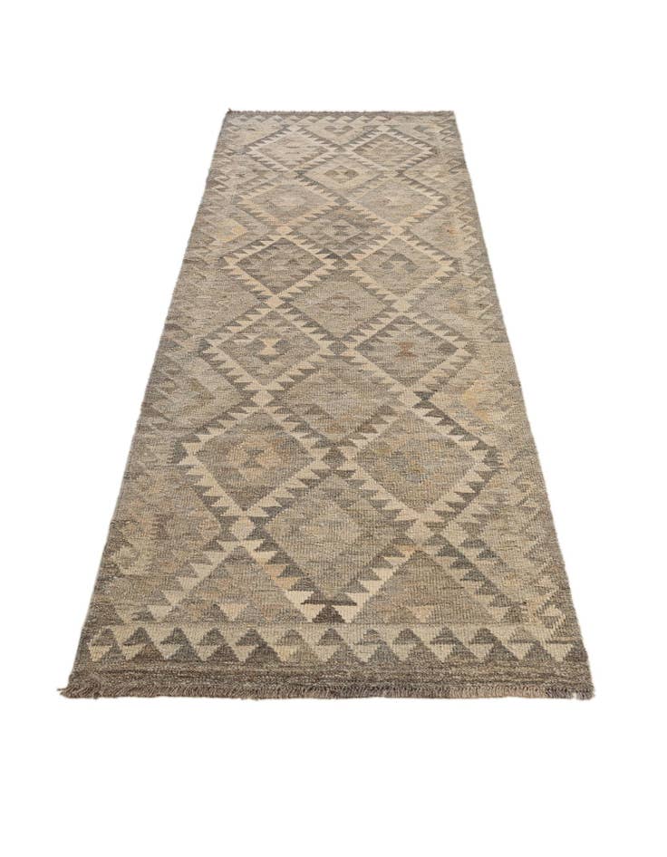 Detail image of 2' 11 x 9' 10 Hand Woven Kilim Maymana Wool Runner Rug