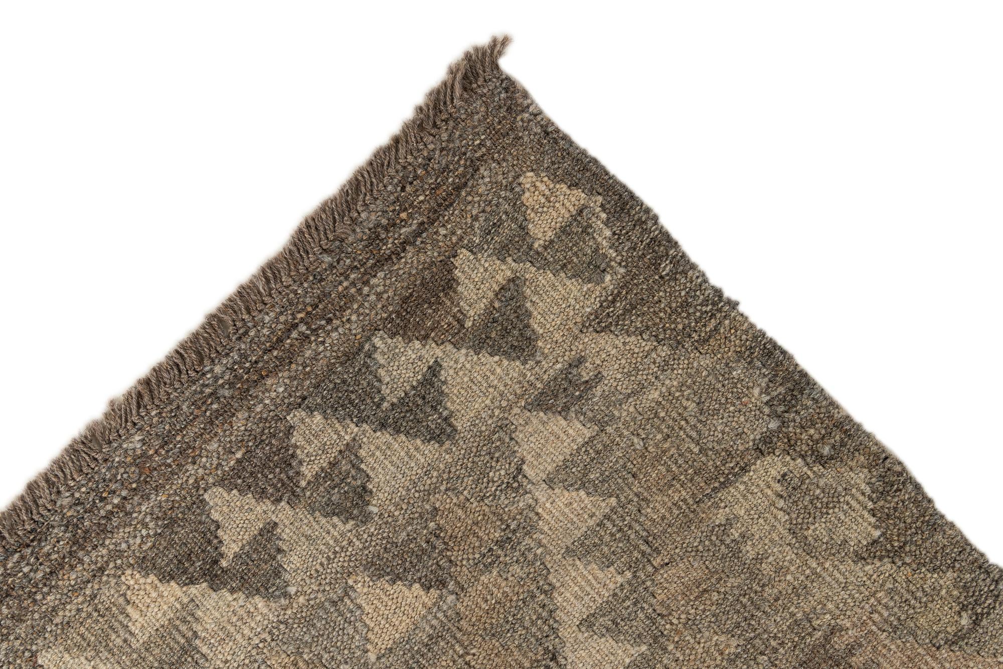 2' 11 x 9' 10 Hand Woven Kilim Maymana Wool Runner Rug