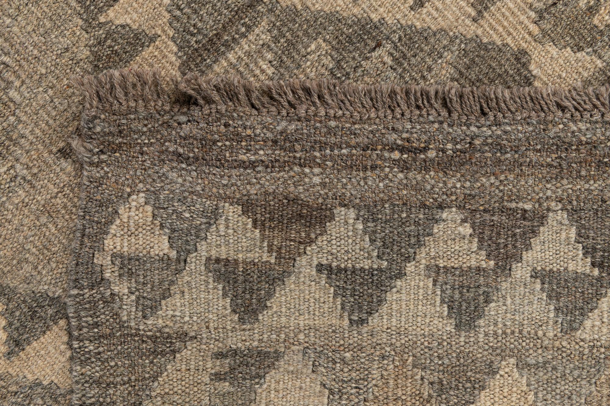 2' 11 x 9' 10 Hand Woven Kilim Maymana Wool Runner Rug