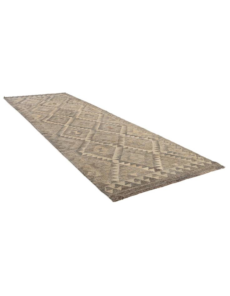 Detail image of 2' 11 x 9' 10 Hand Woven Kilim Maymana Wool Runner Rug