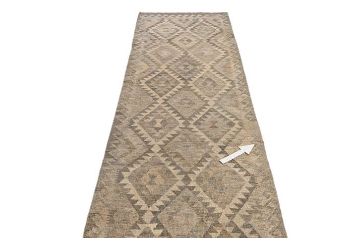 2' 11 x 9' 10 Hand Woven Kilim Maymana Wool Runner Rug
