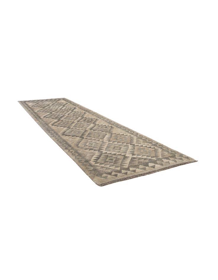 Detail image of 2' 8 x 9' 10 Hand Woven Kilim Maymana Wool Runner Rug
