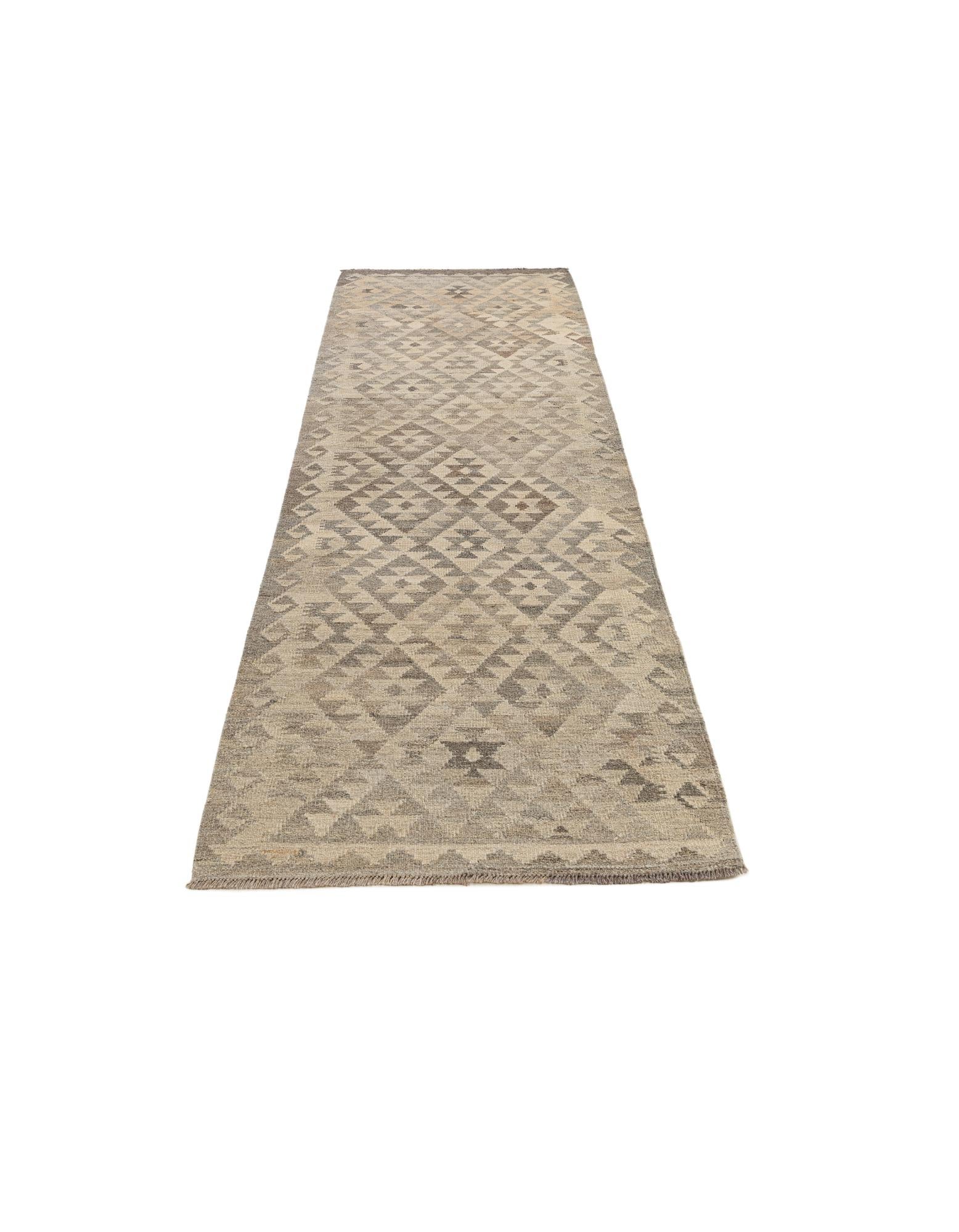 2' 9 x 9' 11 Hand Woven Kilim Maymana Wool Runner Rug